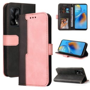 For OPPO A74 4G / F19 4G Business Stitching-Color Horizontal Flip PU Leather Case with Holder & Card Slots & Photo Frame & Lanyard(Pink) (OEM)