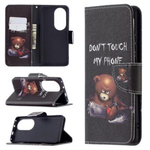 For Huawei P50 Pro Colored Drawing Pattern Horizontal Flip Leather Case with Holder & Card Slots & Wallet(Bear) (OEM)