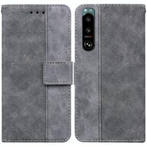 For Sony Xperia 5 III Geometric Embossed Leather Phone Case(Grey) (OEM)