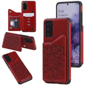 For Samsung Galaxy S20 Flower Embossing Pattern Shockproof Protective Case with Holder & Card Slots & Photo Frame(Red) (OEM)