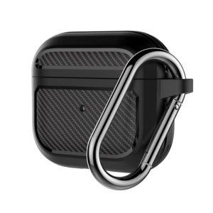 Carbon Fiber TPU Thicken Shockproof Earphone Protective Case with Hook For AirPods 3(Black) (OEM)