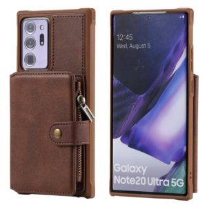 Zipper Shockproof Protective Case with Card Slots & Bracket & Photo Holder & Wallet Function For Samsung Galaxy Note20 Ultra(Coffee) (OEM)
