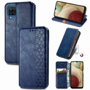 For Samsung Galaxy A12 Cubic Grid Pressed Horizontal Flip Magnetic PU Leather Case with Holder & Card Slots & Wallet(Blue) (OEM)