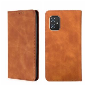 For Asus Zenfone 8 Skin Feel Magnetic Flip Leather Phone Case(Light Brown) (OEM)