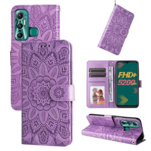 For Infinix Hot 11 Embossed Sunflower Leather Phone Case(Purple) (OEM)