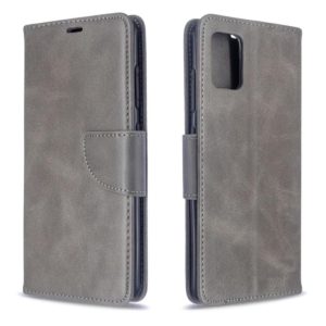 For Galaxy A51 Retro Lambskin Texture Pure Color Horizontal Flip PU Leather Case with Holder & Card Slots & Wallet & Lanyard(Grey) (OEM)