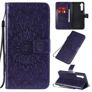 For OPPO Realme 6 Embossed Sunflower Pattern Horizontal Flip PU Leather Case with Holder & Card Slots & Wallet & Lanyard(Purple) (OEM)