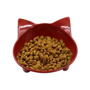 Pet Bowl Non-slip Cute Cat Type Color Cat Bowl Pet Supplies(Dark Red) (OEM)