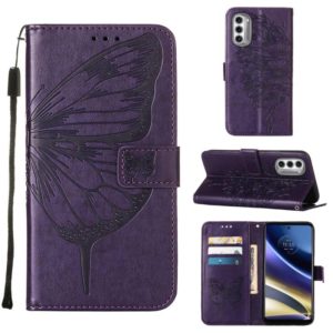 For Motorola Moto G52j 5G Embossed Butterfly Flip Leather Phone Case(Dark Purple) (OEM)