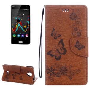 Butterflies Embossing Horizontal Flip Leather Case for Wiko U Feel, with Holder & Card Slots & Wallet & Lanyard(Brown) (OEM)