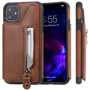 For iPhone 11 Solid Color Double Buckle Zipper Shockproof Protective Case(Brown) (OEM)