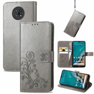 For Nokia G50 Four-leaf Clasp Embossed Leather Case with Lanyard & Card Slots & Wallet & Holder(Gray) (OEM)