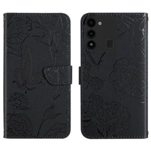 For Tecno Spark Go 2022 HT03 Skin Feel Butterfly Embossed Flip Leather Phone Case(Black) (OEM)