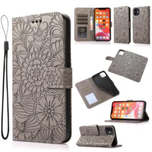 For iPhone 11 Skin Feel Embossed Sunflower Horizontal Flip Leather Case with Holder & Card Slots & Wallet & Lanyard (Gray) (OEM)