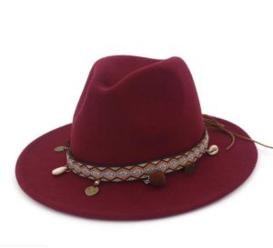 Women Jazz Caps Bohemia Style Woolen Hats for Spring Summer Beach(Red wine) (OEM)