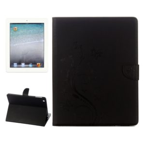 For iPad 4 Pressed Flowers Butterfly Pattern Horizontal Flip PU Leather Case with Magnetic Buckle & Holder & Card Slots & Wallet(Black) (OEM)