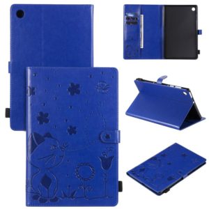 For Lenovo Tab M10 Plus TB-X606F Cat Bee Embossing Pattern Shockproof Table PC Protective Horizontal Flip Leather Case with Holder & Card Slots & Wallet & Pen Slot & Wake-up / Sleep Function(Blue) (OEM)