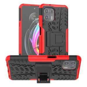 For Motorola Edge 20 Lite Tire Texture Shockproof TPU+PC Protective Case with Holder(Red) (OEM)