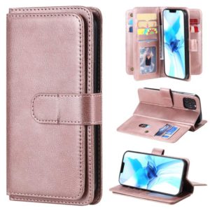 For iPhone 12 / 12 Pro Multifunctional Magnetic Copper Buckle Horizontal Flip Solid Color Leather Case with 10 Card Slots & Wallet & Holder & Photo Frame(Rose Gold) (OEM)