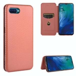 For OPPO Reno A Carbon Fiber Texture Horizontal Flip TPU + PC + PU Leather Case with Card Slot(Brown) (OEM)