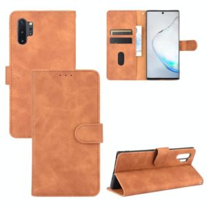 For Samsung Galaxy Note10 Plus Solid Color Skin Feel Magnetic Buckle Horizontal Flip Calf Texture PU Leather Case with Holder & Card Slots & Wallet(Brown) (OEM)