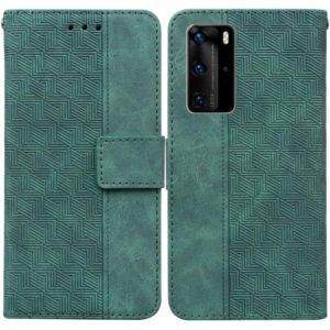 For Huawei P40 Pro Geometric Embossed Leather Phone Case(Green) (OEM)