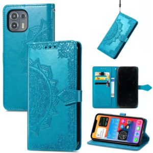 For Motorola Edge 20 Lite Mandala Embossing Pattern Horizontal Flip Leather Case with Holder & Card Slots & Wallet & Lanyard(Blue) (OEM)