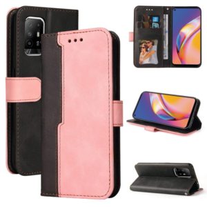 For OPPO A94 5G/F19 Pro+ 5G/Reno5 Z/A95 5G Business Stitching-Color Horizontal Flip PU Leather Case with Holder & Card Slots & Photo Frame & Lanyard(Pink) (OEM)