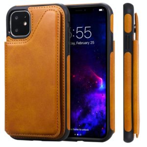 For iPhone 11 Shockproof Calf Texture Protective Case with Holder & Card Slots & Frame(Brown) (OEM)