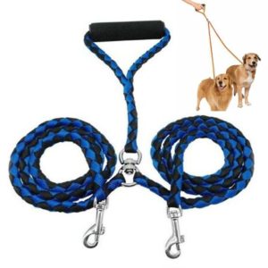 Double Dog Leashes Anti-winding Pet Traction Rope, Size:1.4m(Blue Black) (OEM)