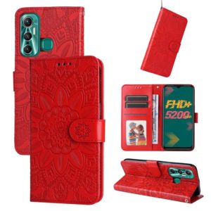 For Infinix Hot 11 Embossed Sunflower Leather Phone Case(Red) (OEM)