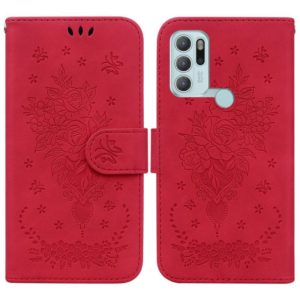 For Motorola Moto G60S Butterfly Rose Embossed Leather Phone Case(Red) (OEM)