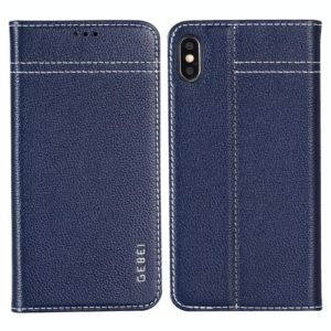 For iPhone XS / X GEBEI Top-grain Leather Horizontal Flip Protective Case with Holder & Card Slots(Blue) (GEBEI) (OEM)