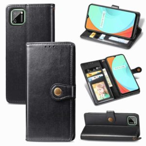 For OPPO Realme C11 Retro Solid Color Leather Buckle Phone Case with Lanyard & Photo Frame & Card Slot & Wallet & Stand Function(Black) (OEM)