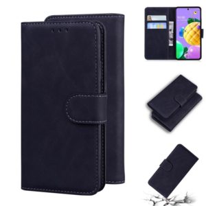 For LG K52 / K62 / Q52 Skin Feel Pure Color Flip Leather Phone Case(Black) (OEM)