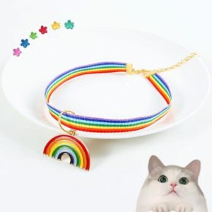 6 PCS Pet Rainbow Pendant Adjustable Collar Cat Dog Bunny Bell Accessories Collar, Size:M 25-30cm(Colorful) (OEM)
