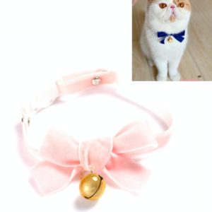 Velvet Bowknot Adjustable Pet Collar Cat Dog Rabbit Bow Tie Accessories, Size:S 17-30cm, Style:Bowknot With Bell(Pink) (OEM)