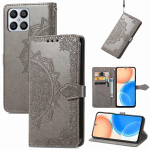 For Honor X8 Mandala Flower Embossed Horizontal Flip Leather Phone Case(Gray) (OEM)