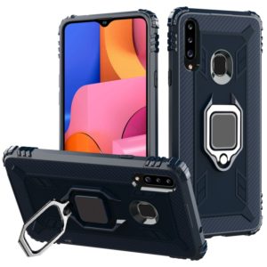 For Samsung Galaxy A70e Carbon Fiber Protective Case with 360 Degree Rotating Ring Holder(Blue) (OEM)