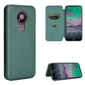 For Nokia 3.4 Carbon Fiber Texture Horizontal Flip TPU + PC + PU Leather Case with Card Slot(Green) (OEM)