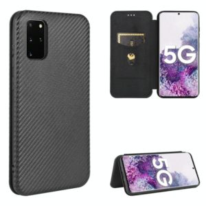For Samsung Galaxy S20 Plus Carbon Fiber Texture Horizontal Flip TPU + PC + PU Leather Case with Rope & Card Slot(Black) (OEM)
