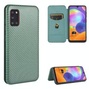 For Samsung Galaxy A31 Carbon Fiber Texture Horizontal Flip TPU + PC + PU Leather Case with Rope & Card Slot(Green) (OEM)