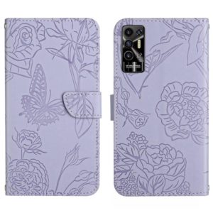 For Tecno Pova 2 HT03 Skin Feel Butterfly Embossed Flip Leather Phone Case(Purple) (OEM)