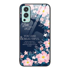For OnePlus Nord 2 5G Colorful Painted Glass Phone Case(Flower) (OEM)