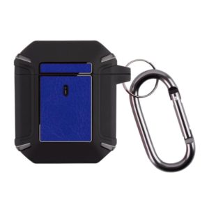 Leather Texture Armor Earphone Protective Case For AirPods 2 / 1(Black+Sapphire Blue) (OEM)