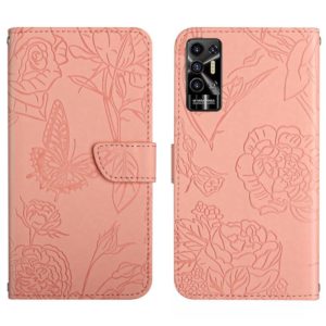 For Tecno Pova 2 HT03 Skin Feel Butterfly Embossed Flip Leather Phone Case(Pink) (OEM)