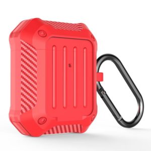Wireless Earphones Shockproof Carbon Fiber Luggage TPU Protective Case For AirPods 1/2(Red) (OEM)