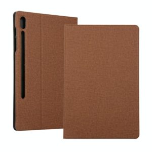 For Samsung Galaxy Tab S7 T870 2020 / Tab S8 Voltage Stretch Fabric Texture Leather Case with Holder(Brown) (OEM)