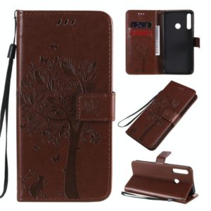 For Huawei P40 Lite E Tree & Cat Embossed Pattern Horizontal Flip Leather Case with Holder & Card Slots & Wallet & Lanyard(Coffee) (OEM)