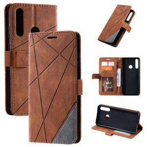 For Huawei Y6p Skin Feel Splicing Horizontal Flip Leather Case with Holder & Card Slots & Wallet & Photo Frame(Brown) (OEM)